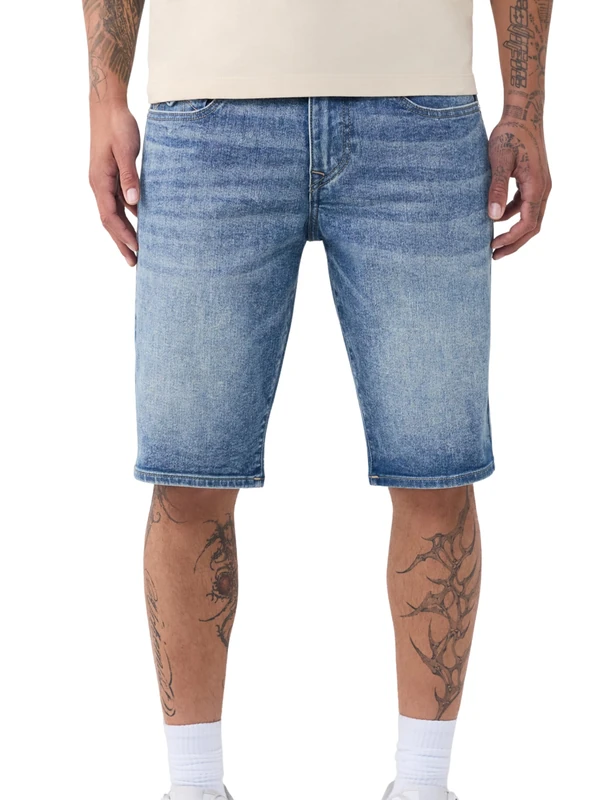 True Religion Men's Ricky Single Needle Flap Short, Blue, 36