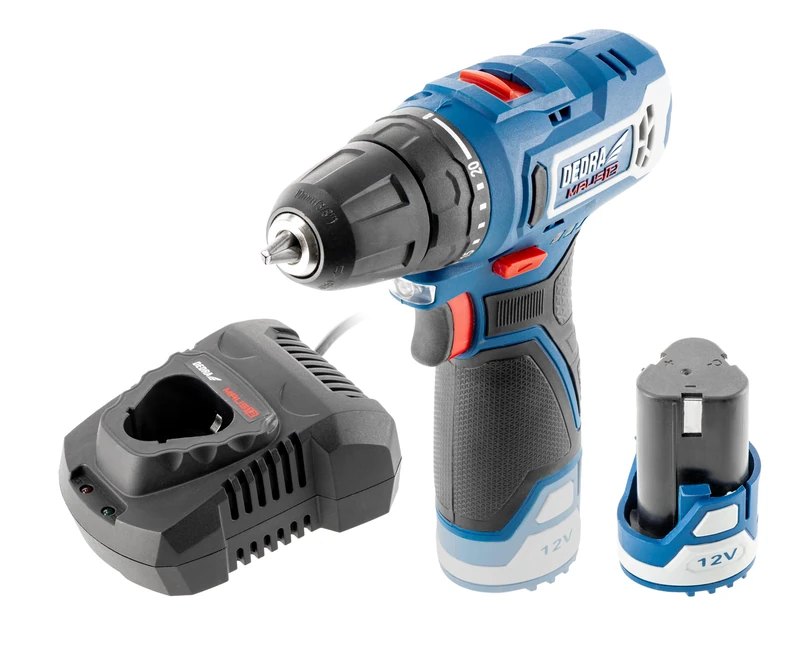 Dedra MAUS DED7310T03 12V Drill and Screwdriver Set – 32 Nm – 2 Ah Li-Ion Battery and Quick Charger (60 Min) – 2 Speed, 10 mm Self-Tightening Chuck and LED – Compact for DIY and Assembly - Image 1
