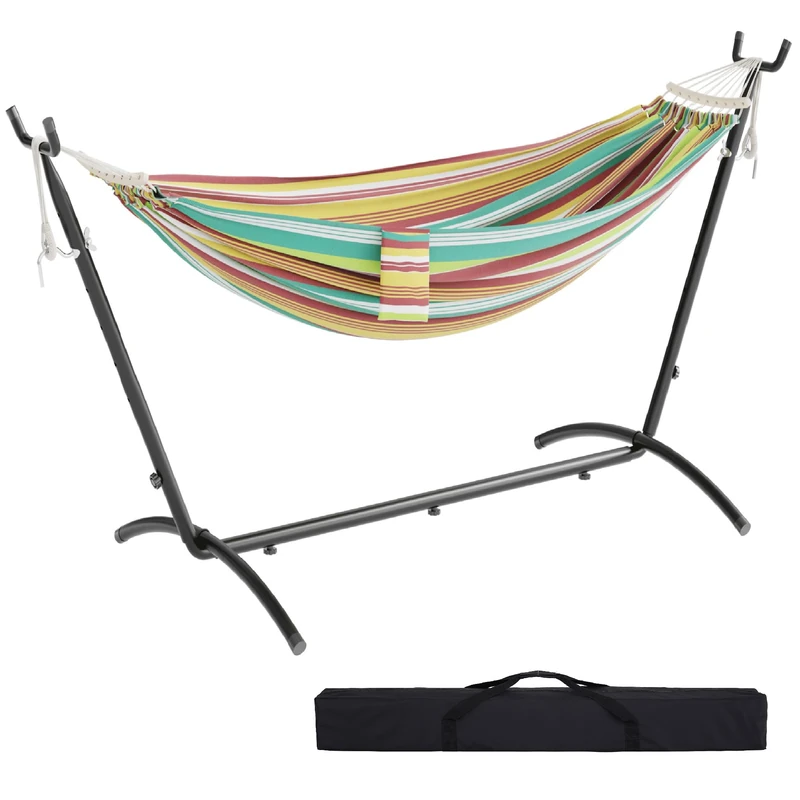 Mondeer Hammock with Stand, 2 Person Camping Hammock with Side Pocket, Anti-tip, 270kg Load Capacity, Includes Portable Carrying Bag for Outdoor Patio Travel Garden, Green