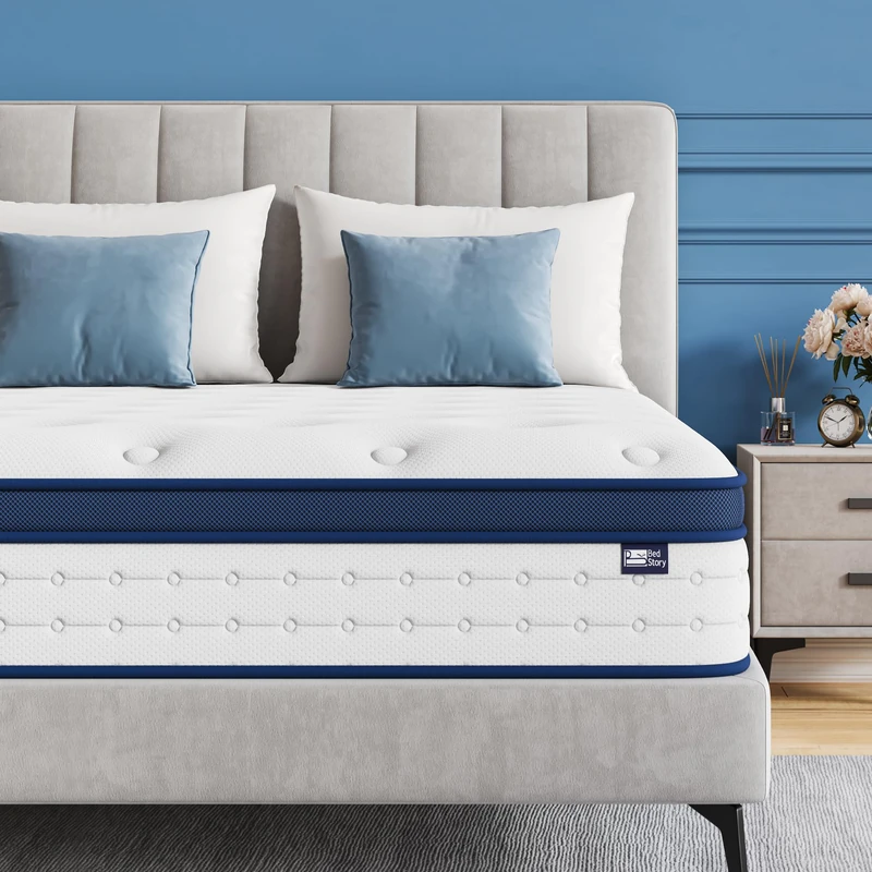 BedStory Double Mattress 4FT6, 7.8 Inch Hybrid Mattress, 7-Zone Mattress with Breathable Foam and Individually Pocket Sprung Firm- Extra Lumbar Support(135x190x20cm)