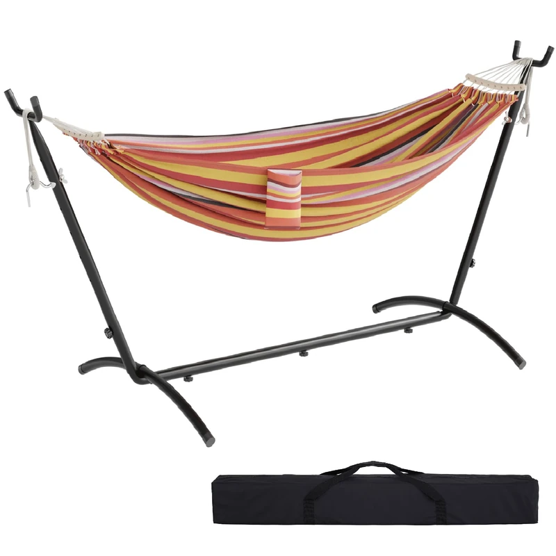Mondeer Hammock with Stand, 2 Person Camping Hammock with Side Pocket, Anti-tip, 270kg Load Capacity, Includes Portable Carrying Bag for Outdoor Patio Travel Garden, Red