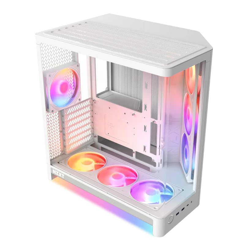 NZXT H6 RGB+ Compact Dual-Chamber ATX PC Case - Pre-Installed RGB Fans & Control Hub Lite - 360mm Radiator - Back-Connect Ready - Seamless Curved Glass - White