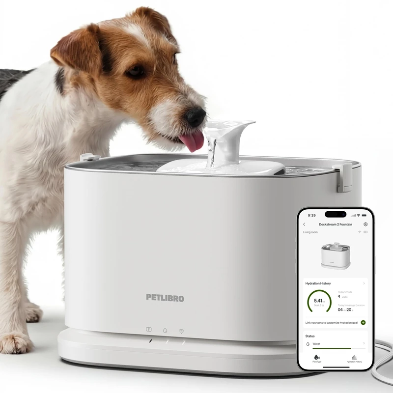 PETLIBRO - Silent dog water fountain, stainless steel tray, smart pet water fountain for dogs indoor with app monitoring, 3L water bowl