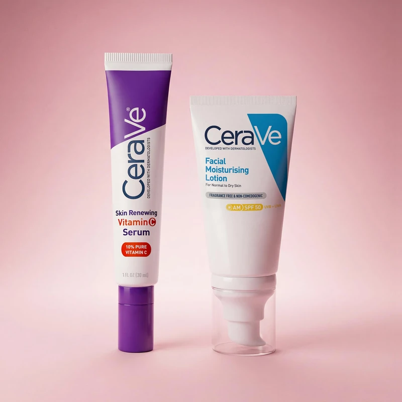 CeraVe Skin Renewing Peptide Moisturiser Anti-Aging Face Cream for Firmness & Fine Lines, 48ml + CeraVe Skin Renewing 10% Pure Vitamin C Serum with Ceramides, 30ml
