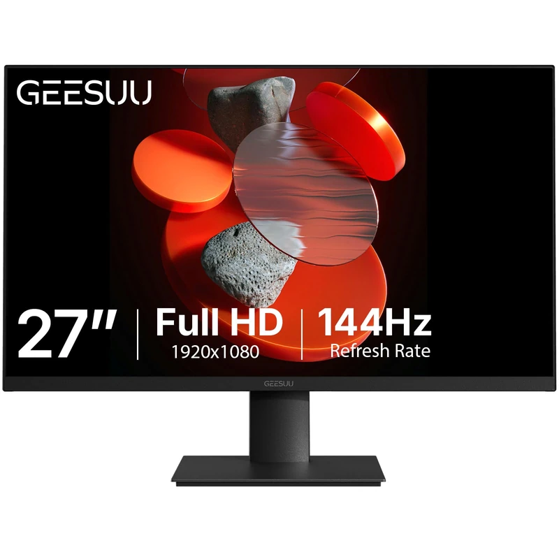 GEESUU 27 Inch FHD Monitor, 1920x1080p, 144Hz, IPS, 5ms, Computer Display, PC Screen, Eye Care, Lowblue, VESA 75X75mm, HDMI2.0/DisplayPort 1.4