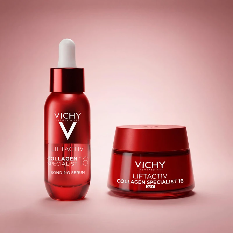 Vichy Liftactiv Collagen Specialist Bonding Serum with Peptides for Hydration, Firmness & Wrinkles + Liftactiv Collagen Specialist Peptide Night Cream with Resveratrol, 50ml