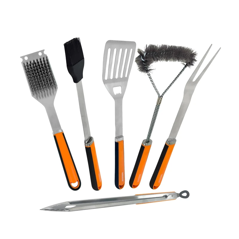 Fackelmann Barbecue Utensil Set, Includes 6 Accessories, Stainless Steel, Polypropylene and Soft Heat Resistant Handle