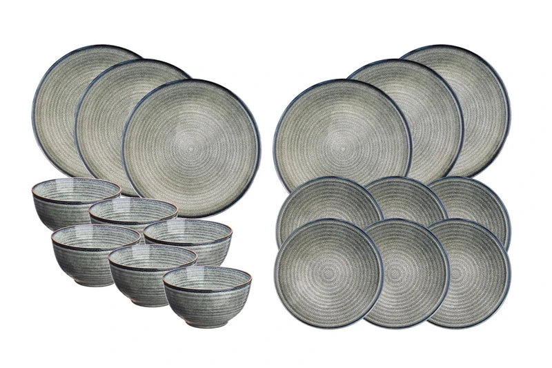 Bjorn SR-LEZEN26 Essentials Zen Collection 18-Piece Stoneware Reactive Glaze Tableware Set, 6 Plates 28 cm, 6 Plates 22 cm, 6 Bowls 14 cm - Image 1