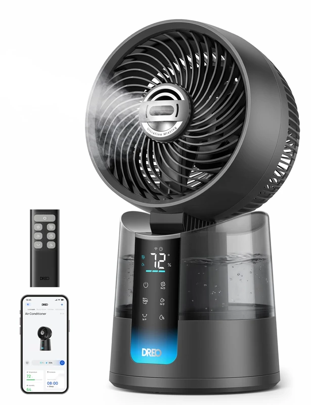 DREO TurboCool Misting Fan 516S, 150°+30° Omni-directional Oscillating Smart Cooling Fans that Blow Cold Air, 26 ft/s, Ultrafine Mist, 20dB, 1.3L, 6 Speeds 2 Modes, Remote & APP Control, Indoor, Grey - Image 1