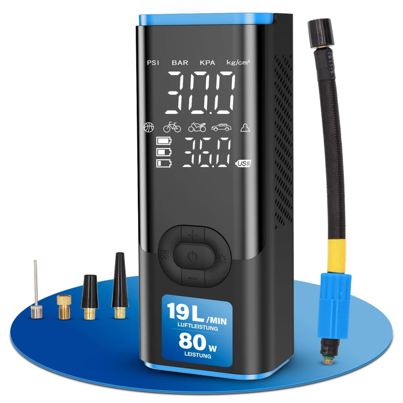 Fischer AP Power Duo Battery Compressor with Power Bank, Quick Inflation, Adjustable Target Pressure with Autostop, Torch with SOS, Pressure and Battery Indicator, 3 to 150 PSI, 12 V Car Connection