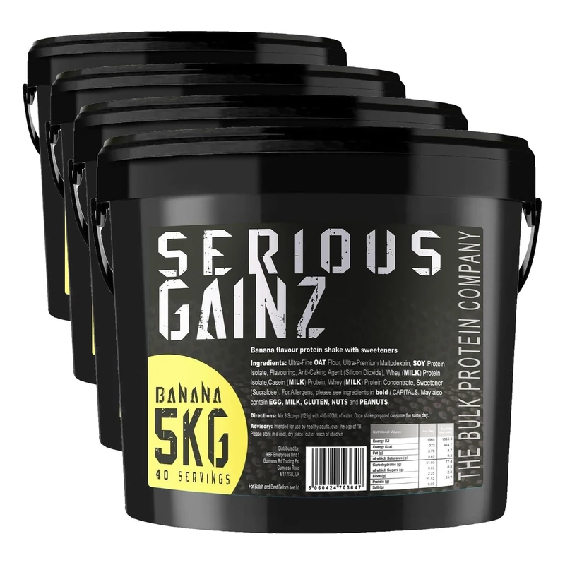 The Bulk Protein Company - Serious Gainz – Mass Gainer Protein Powder – Banana 5kg, B142-BA (Pack of 4)