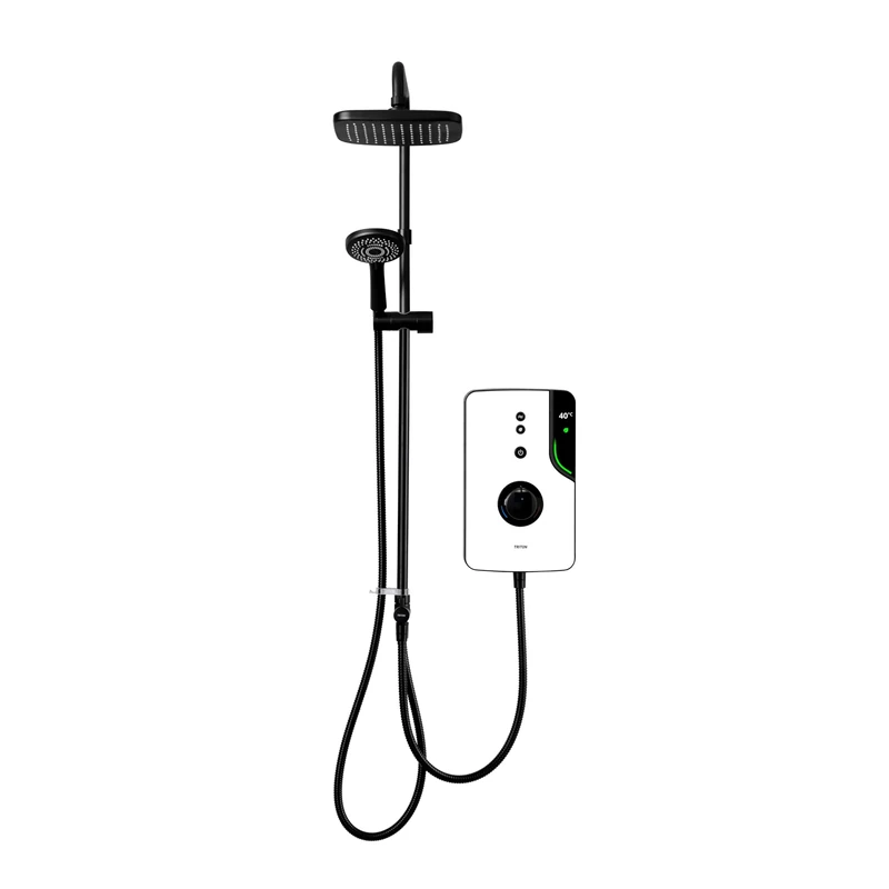 Triton Showers ENlight® | DuElec® | Thermostatic Electric Shower | 9.5 kW | Smart Shower | with Black Showerhead & Anti Twist Hose | White | Overhead Shower - Image 1