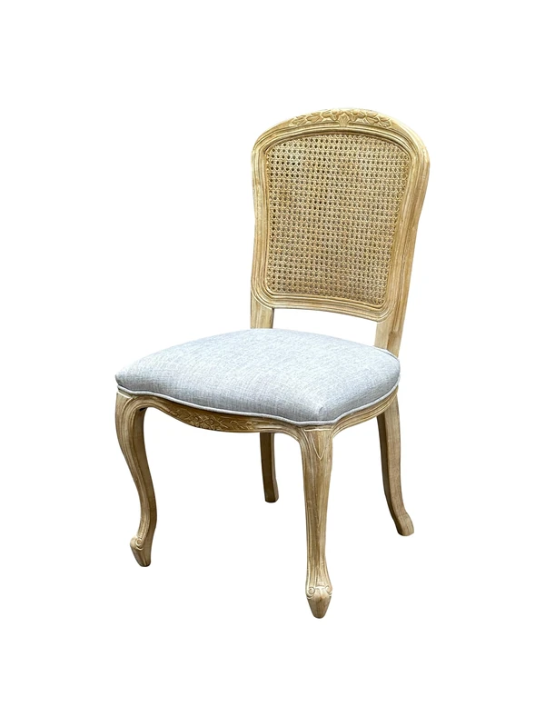 A ASPECT French Style Solid Wood Frame Rattan Back Lillie Dining Chair,Set Of 2 (Grey)