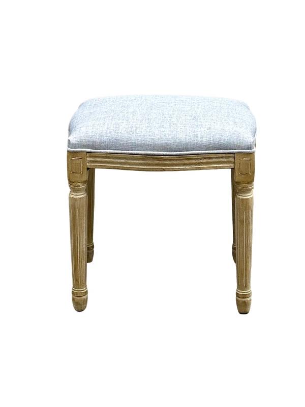 A ASPECT French Style Belle Dressing Table Stool,White Washed Solid Wood Legs,Padded Seat Cushion (Grey Cushion)