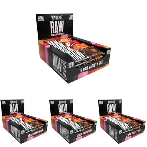 Warrior Raw Protein Bars – 20g Protein Per Bar – High Protein Snack Bars Multipack (12 or 24 Bars, 75g Each) – Low Sugar, High Fibre Breakfast & Meal Replacement Bar – Salted Caramel Flapjack