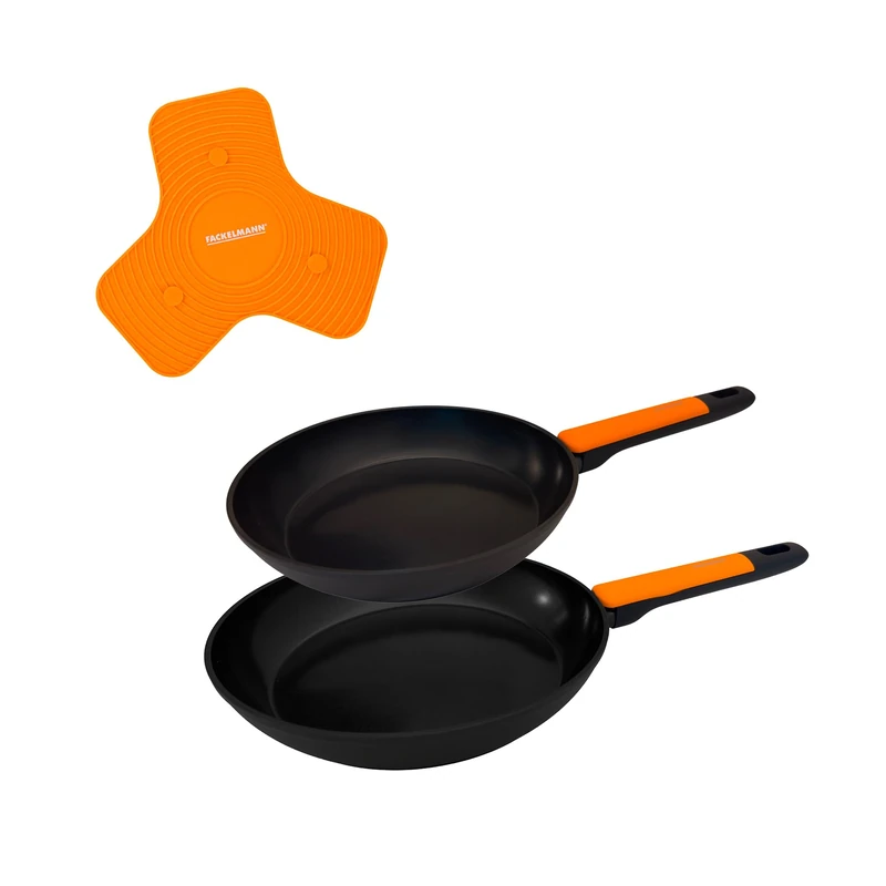 Fackelmann Soft Frying Pan Set, Includes 2 Non-Stick Frying Pans 24 and 28 cm with Soft Handle and Magnetic Silicone Trivet - Image 1