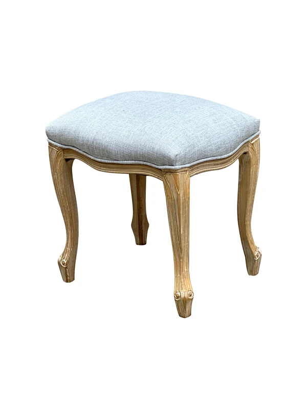 A ASPECT French style Jade Dressing Table Stool, White Washed Effect Solid Wood Legs, Padded seat cushion (Grey Cushion)
