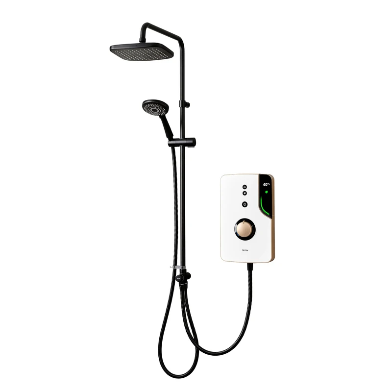 Triton Showers ENlight® | DuElec® | Thermostatic Electric Shower | 9.5 kW | Smart Shower | with Black Showerhead & Anti Twist Hose | Brass | Overhead Shower