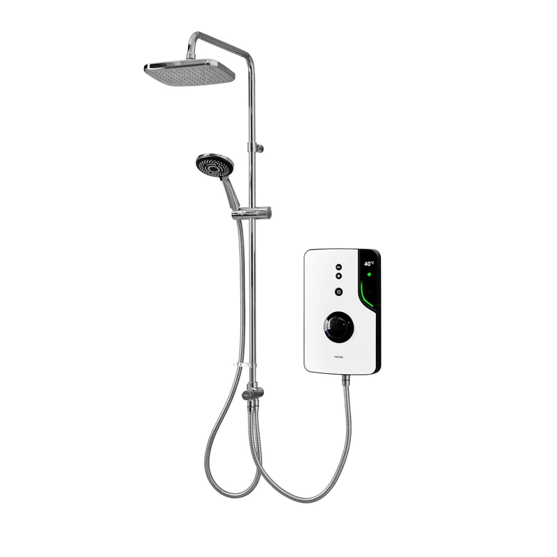 Triton Showers ENlight® | DuElec® | Thermostatic Electric Shower | 9.5 kW | Smart Shower | with Chrome Showerhead & Anti Twist Hose | White | Overhead Shower