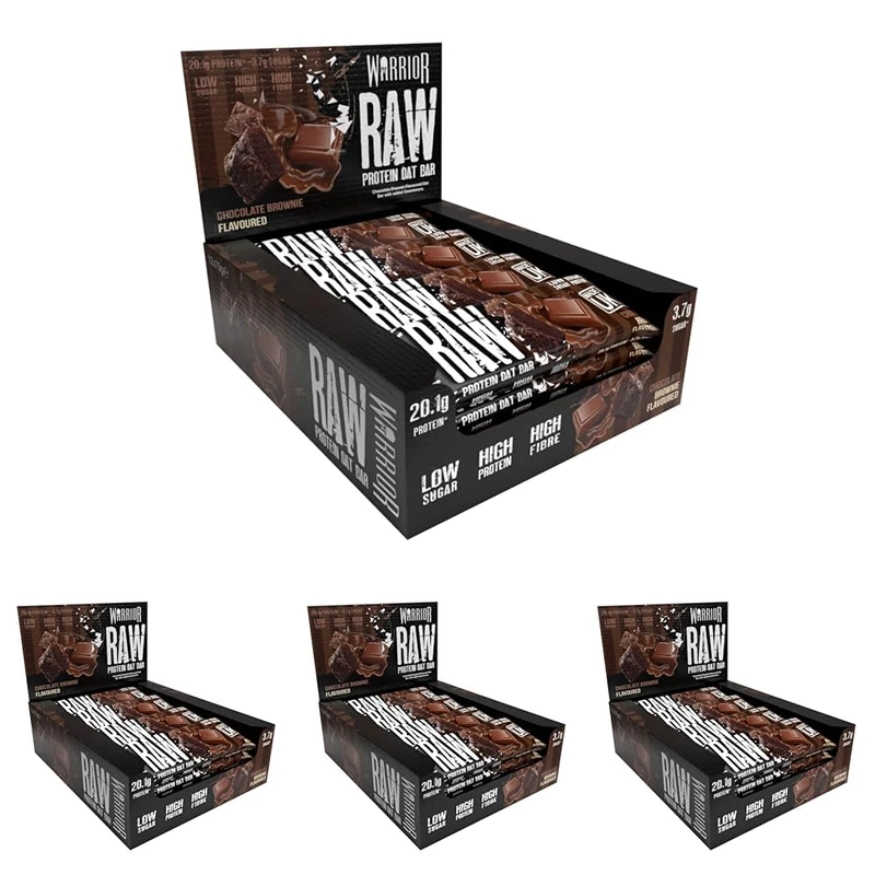 Warrior Raw Protein Bars – 20g Protein Per Bar – High Protein Snack Bars Multipack (12 or 24 Bars, 75g Each) – Low Sugar, High Fibre Breakfast & Meal Replacement Bar – Chocolate Brownie Flapjack