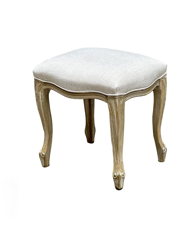 A ASPECT French style Jade Dressing Table Stool, White Washed Effect Solid Wood Legs, Padded seat cushion (Beige Cushion)