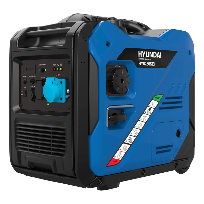 Hyundai 5.5kW / 5500W Petrol Inverter Generator, 5.0kW Continuous Output, Electric Key Start, Pure Sine Wave 230V Power, ECO Mode, Wheel Kit