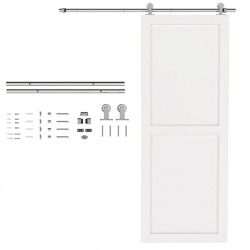 HOMCOM 5FT/150cm Sliding Barn Door Hardware Track Kit, 80kg Heavy Duty Stainless Steel Sliding Door Rail with T Shape Hanger for Single Wooden Door, Fit Over 30mm Thickness, Silver Tone