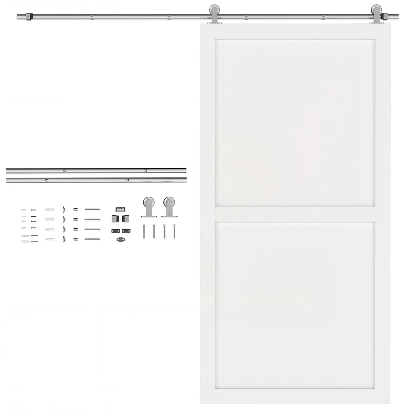 HOMCOM 6.6FT/200cm Sliding Barn Door Hardware Track Kit, 80kg Heavy Duty Stainless Steel Sliding Door Rail with T Shape Hanger for Single Wooden Door, Fit Over 30mm Thickness, Silver Tone