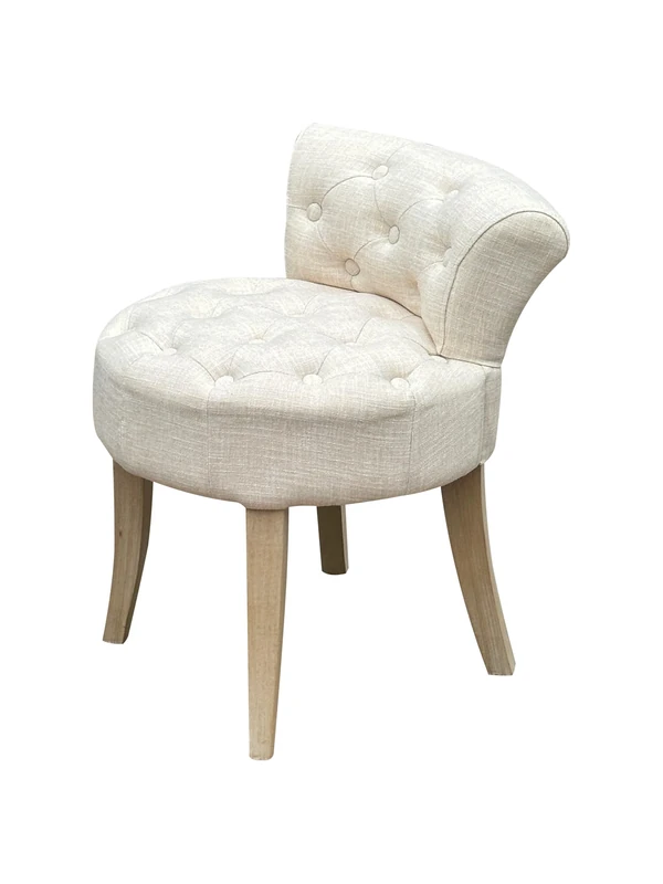 A ASPECT Maddie Dressing Table Stool With Back, White Washed Wood, Beige Cushion