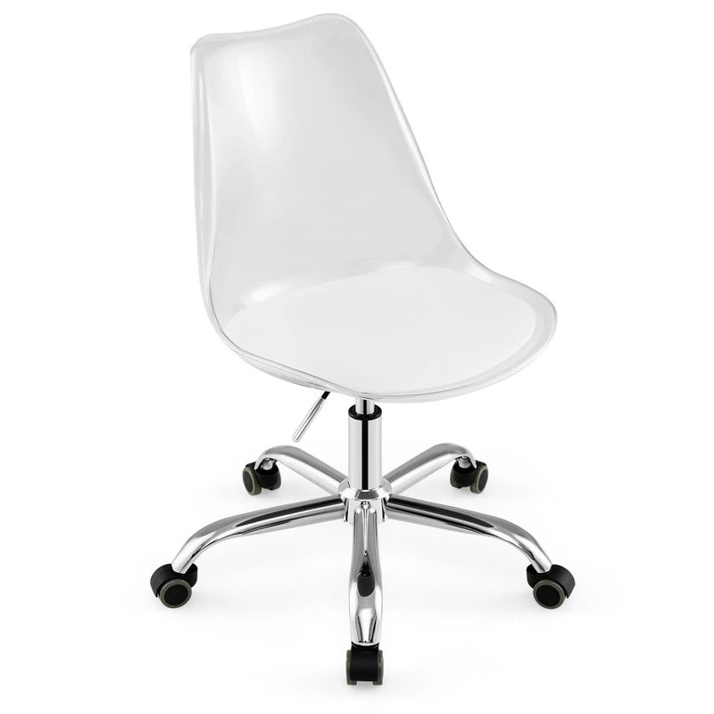 SFAREST Clear Computer Desk Chair, Height Adjustable Acrylic Office Chair with Swivel Seat & Soft PU Leather Cushion, Rolling Armless Executive Task Chairs for Bedroom Study