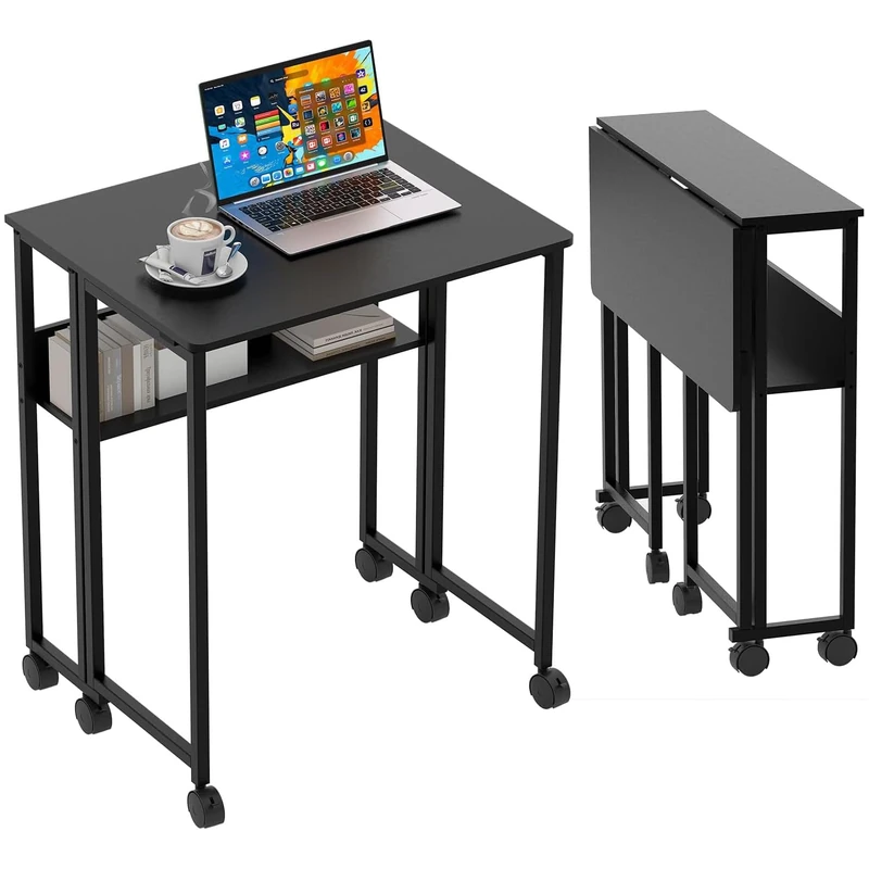 Garvee Folding Desk – 24.8 Inch Table, Eco Quality Material, Multifunction with Storage, Mobile and Compact, Support 135 lbs, Black - Image 1