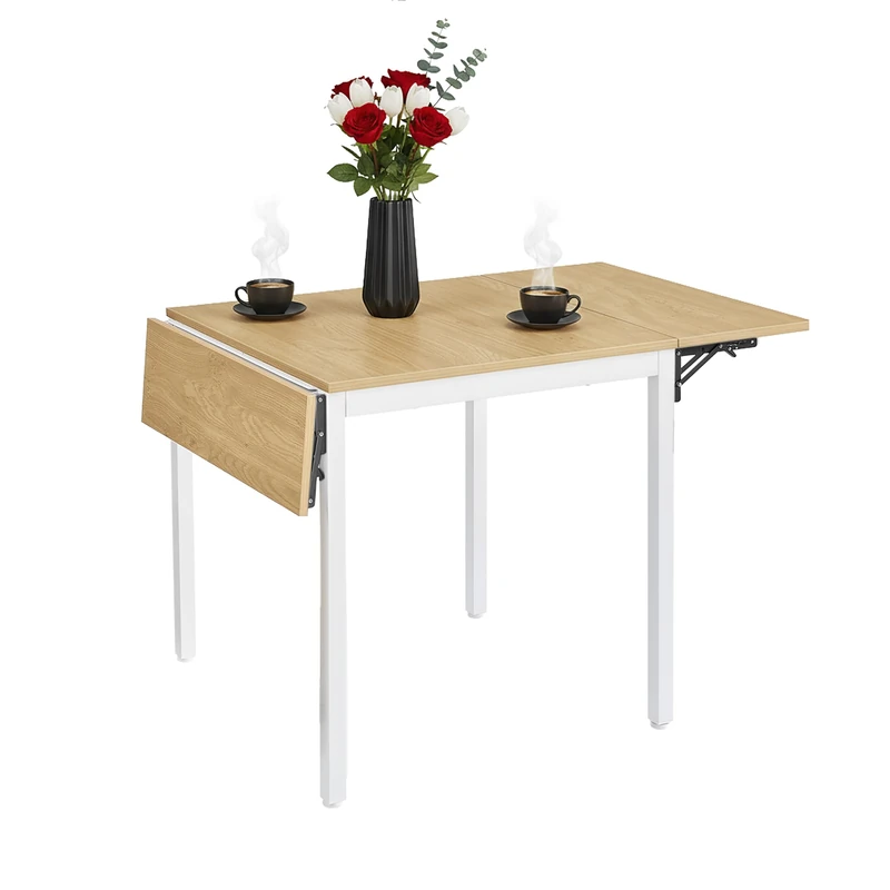 Relaxdays Folding Dining Table for 2-4 People, Space-Saving, MDF & Iron, Natural/White, 76×120×78 cm