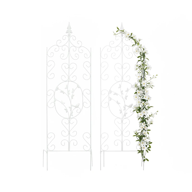 Relaxdays Metal Climbing Trellis Set of 2, Freestanding Ivy & Roses, 116 x 35 cm, White