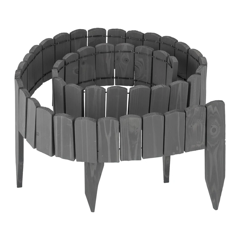 Relaxdays Flexible Wooden Lawn Edge 200 cm, 10 cm Height, Dark Grey, Stake-In Flowerbed Edging