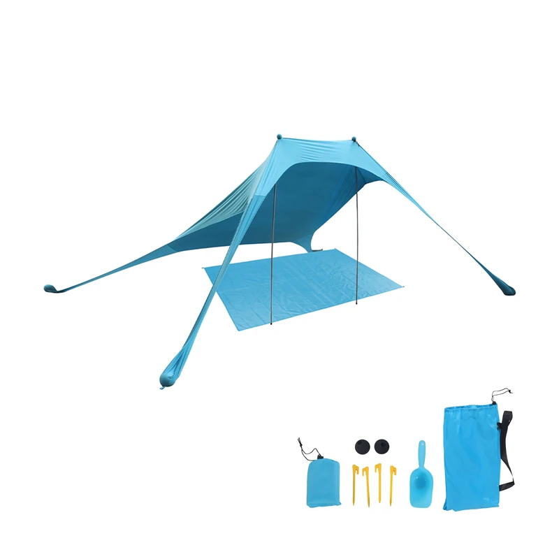 Relaxdays Beach Sun Shelter, UV 50+, 2-4 People, Carry Bag, Blue, 200 x 210 cm
