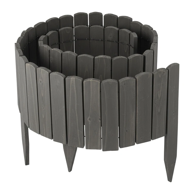 Relaxdays Flexible Flowerbed Edging, 200cm, Push-In Wood Fence, 30cm Height, Dark Grey