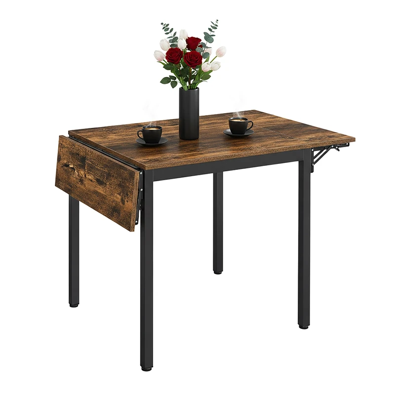 Relaxdays Folding Dining Table for 2-4 People, Space-Saving MDF & Iron, Brown/Black, 76x120x78 cm