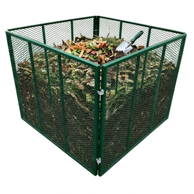 Relaxdays Metal Garden Composter with Steel Mesh, 800 L, Leaf 80x100x100 cm, Green