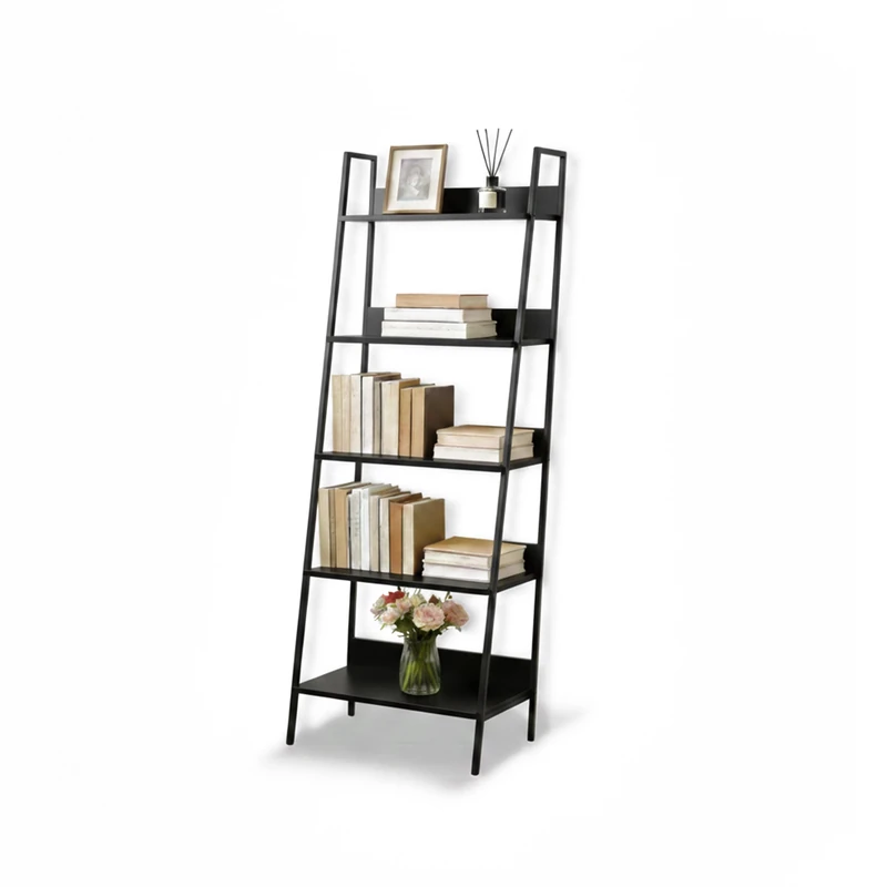 Relaxdays Freestanding Ladder Shelf for Plants, Books & Décor, 5-Tier, 170x60x30 cm, Black