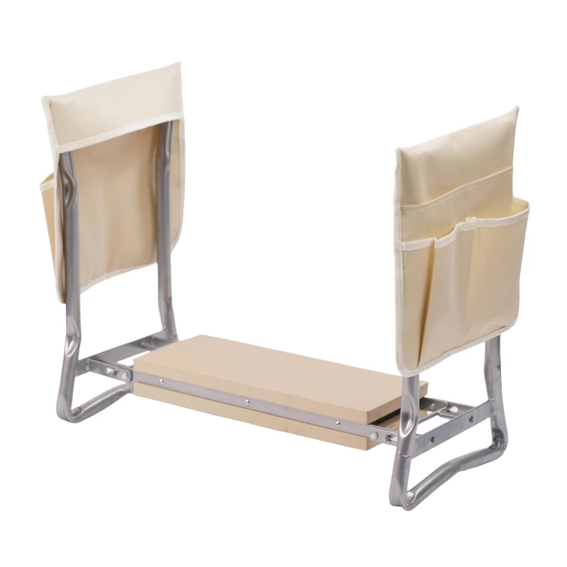 Relaxdays Garden Kneeler & Seat, Foldable, Padded with Tool Pockets, 2-in-1, Max 150 kg, Beige, 50x60x27.5 cm