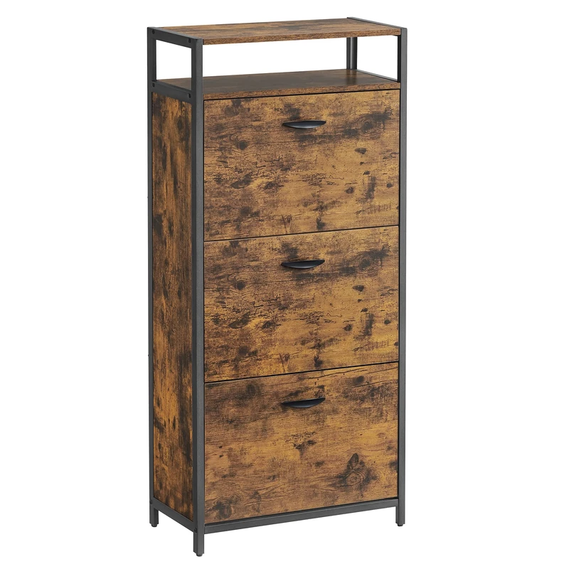 VASAGLE Shoe Cabinet, Shoe Rack, Shoe Rack, 4 Hinges, for 16-20 Pairs, Dust-Proof, 30 x 99 x 95 cm, for Entrance, Camel Brown and Ink Black LBS803LB01