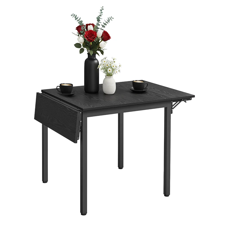 Relaxdays Drop-Leaf Dining Table for 2-4 People, Space-Saving Kitchen MDF & Metal Black 76x120x78 cm