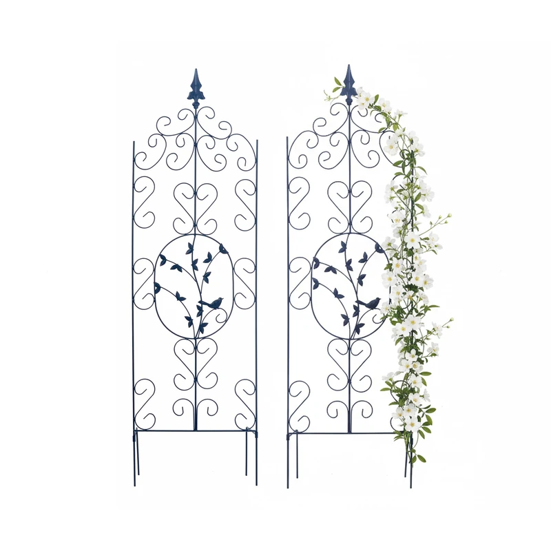 Relaxdays Trellis Set of 2, Metal for Climbers, Ivy, Roses, Free-standing, Black, 116x35 cm