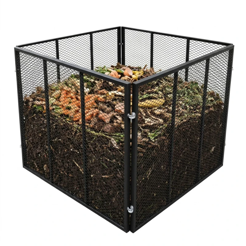 Relaxdays Metal Compost Bin, Garden Waste Container, 80x100x100cm, 800L, Steel Mesh, Black