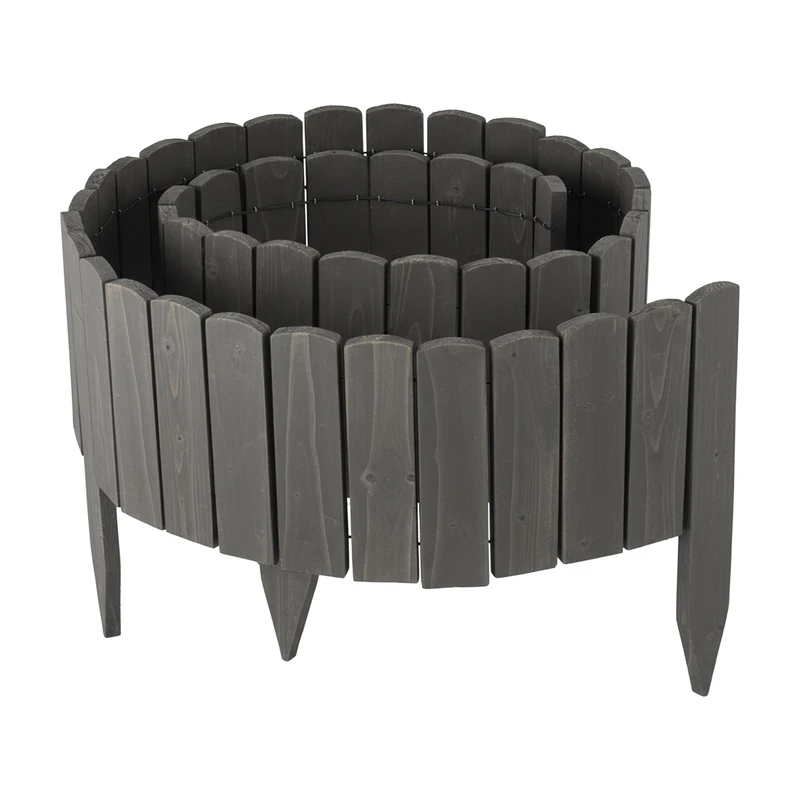 Relaxdays Flower Bed Edging, Flexible Wooden Border, 200 cm x 20 cm, Push-In, Dark Grey