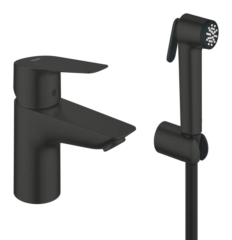 GROHE Start Edge QuickFix – Basin Tap with Bidet Trigger Spray Hand Shower Set (S-Size, 35mm Ceramic Cartridge, Water Saving, Integrated Diverter, Tails 3/8 Inch, Tool Included), Matt Black, 237732431