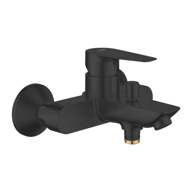 GROHE Start Edge – Exposed Bath Shower Mixer Tap with Automatic Diverter (Wall-Mounted, 35 mm Ceramic Cartridge, Integrated Non-Return Valve, Bath Filler Spout with Mousseur), Matt Black, 241982431