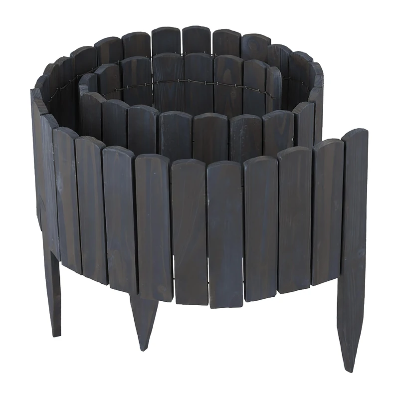 Relaxdays Flower Bed Edging, Flexible Fir Wood, 200 cm Length, 20 cm Height, Anthracite Lawn Border