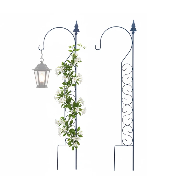 Relaxdays 2-Pack Climbing Support Shepherd's Crook Trellis, Steel, 116 x 28 cm, Black