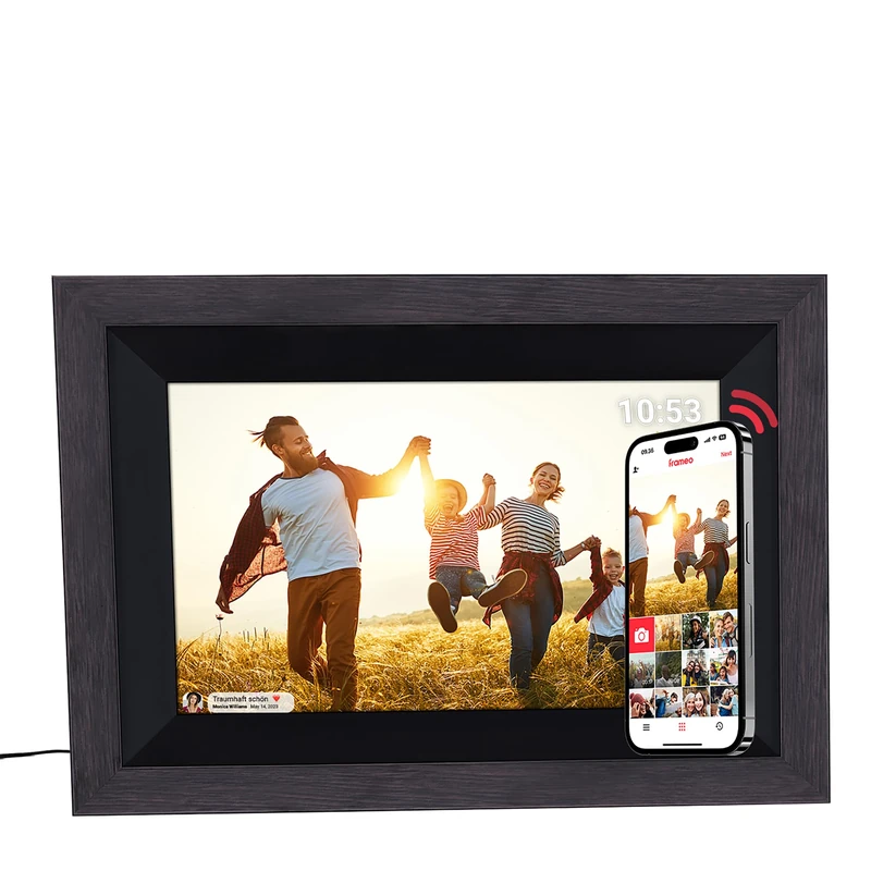 Digital Photo Frame, Rollei Smart Frame WiFi 110 Frameo Digital Photo Frames Connected 1280 x 800 IPS Touch Screen 32 GB for Sharing Photos and Videos Black Frame Digital Photo Frame